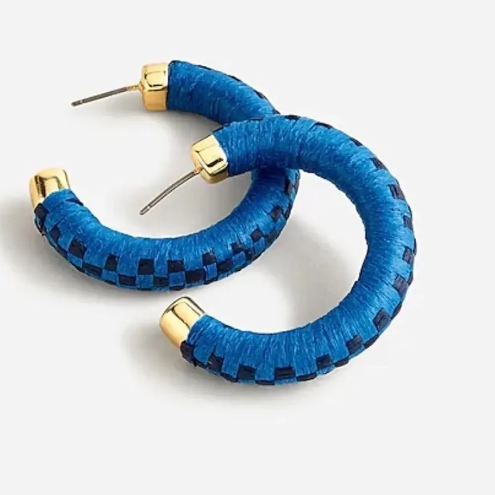J. Crew Blue Raffia Hoop Earrings NEW